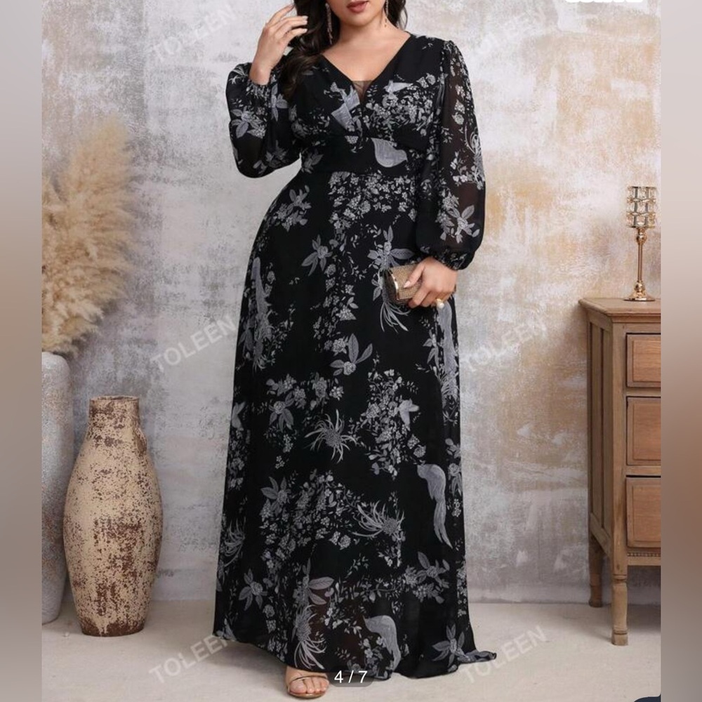 NWT Elegant Black Floral Maxi Dress